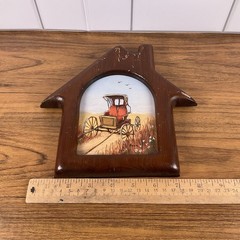 Custom Vintage Wagon Carriage Farm Landscape Painting Framed 8×8” Hand Painted