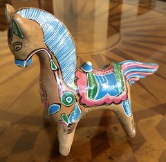 Vintage Mexican Tonala Wood Wooden HORSE Hand Painted Carved Dala Folk Art