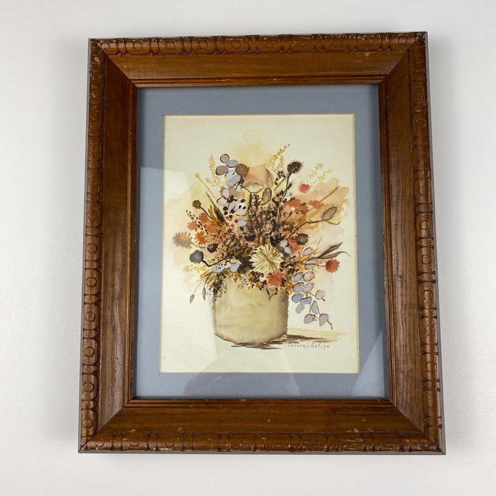 VTG Hand Painted Florals Muted Watercolors Signed Cottage Country Decor Flowers