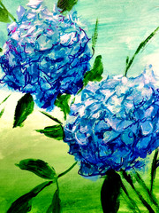 LOVELESS – „BLUE HYDRANGEAS“ 11 X 15 acrylic on gallery paper