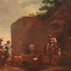 Roman school antique painting oil canvas artwork bucolic landscape 17th century