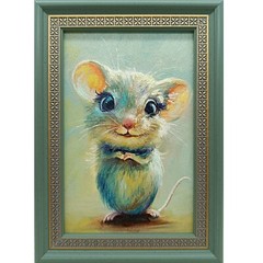 Original oil painting signed framed 6×4 inches Mouse