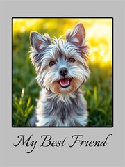 Small Gray Pet Dog Painting Art Print “My Best friend” Signed 4×5”