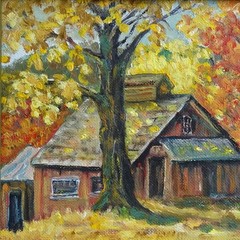 1975 Miniature Autumn Landscape Oil Painting Sugar House Framed Signed 8.5×6.5
