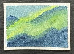 Original Watercolor ACEO landscape “Emerald Mist” Signed and Dated, OOAK