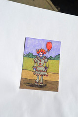 ACEO Original Art Horror Pennywise in field Mixed Media Not a print
