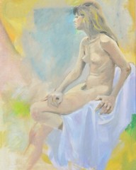 Original acrylic on canvas. Figure seated, no signature, Contemporary