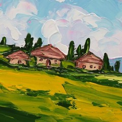 Landscape Art Original Italy Oil Painting Tuscany Countryside Wall Art Cloud 8×8