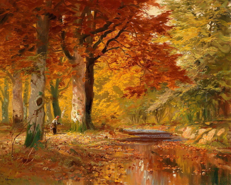 Forest autumn scene scenery painting Wall art HD Giclee Printed on Canvas P188