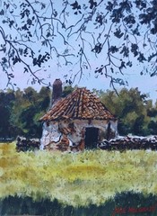 Original Watercolor Painting Pastoral Shelter 9″ x 12″ NOT A PRINT