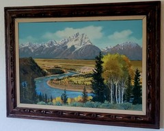 Snake River Harrison T Groutage 1925-2013 Orig Oil Acrylic Painting Large Rare