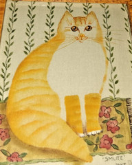 Vtg JANE DAVIES Original Theorem on Velvet PAINTING Smutt the CAT Folk Art Frame