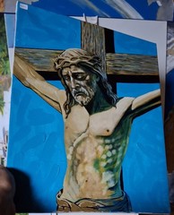 Jesus Crucified Original Painting Cross Art Religious Wall Art , 16×20″ canvas