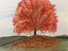 Original oil painting 11 x 14 inches gorgeous colorful orange red autumn tree