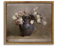 Vintage Rose Painting Framed Print Canvas Wall Art – Classical Floral Decor 8×10