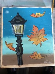 9 1/2 X 11 Recycled Wood Fall Painting Acrylic Leaves Light Christmas Decor