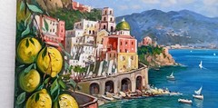 ATRANI PAINTING FRAMED BLUE SEA LEMONS by SOMMA ITALY WALL DECOR AMALFI COAST