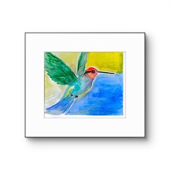 Hummingbird Contemporary Pop Art Watercolor Painting 5×7 Signed