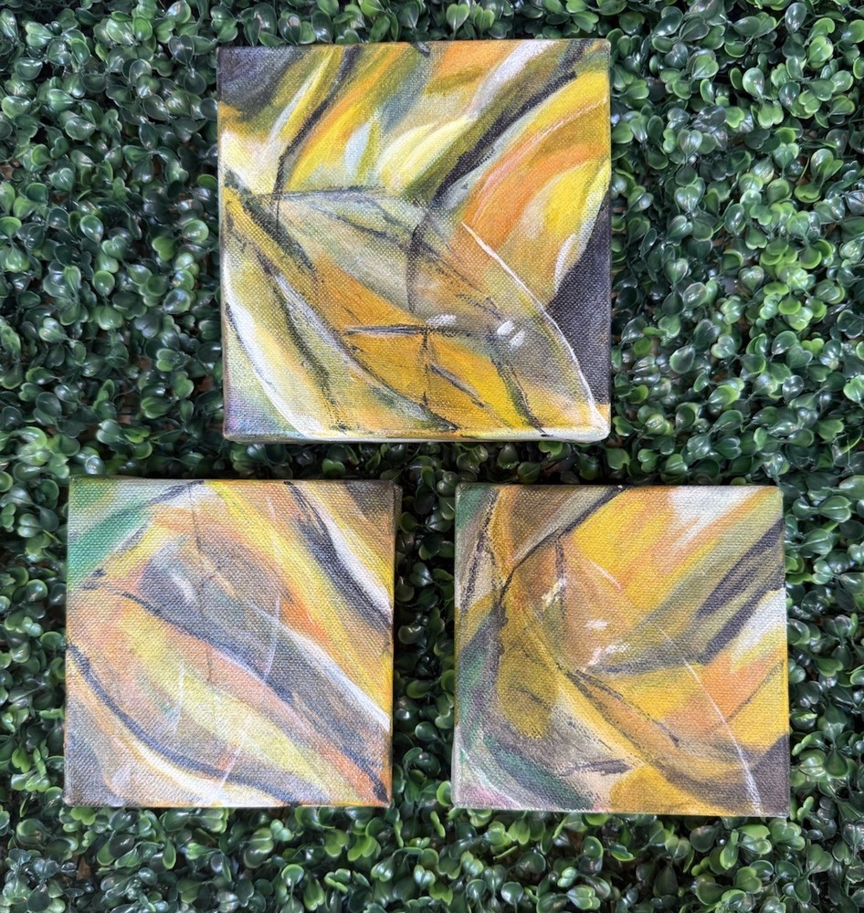 3 Vintage Hand Painted Abstract Canvas Art MCM Style Wall Decor Orange Brown