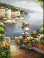 36×48 Mediterranean Tuscan Water Original Canvas Oil Painting New Wall Art Work