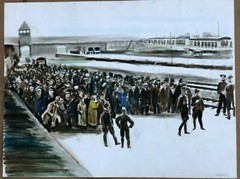 Concentration Camp-Holocaust Watercolor Painting-1970s-Israel Louis Winarsky