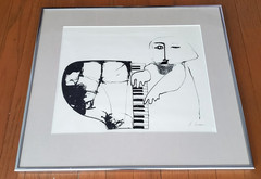 OSWALDO DOGUAYASAMIN STYLE EXPRESSIONIST BLACK & WHITE ART SIGNED FRAMED RARE