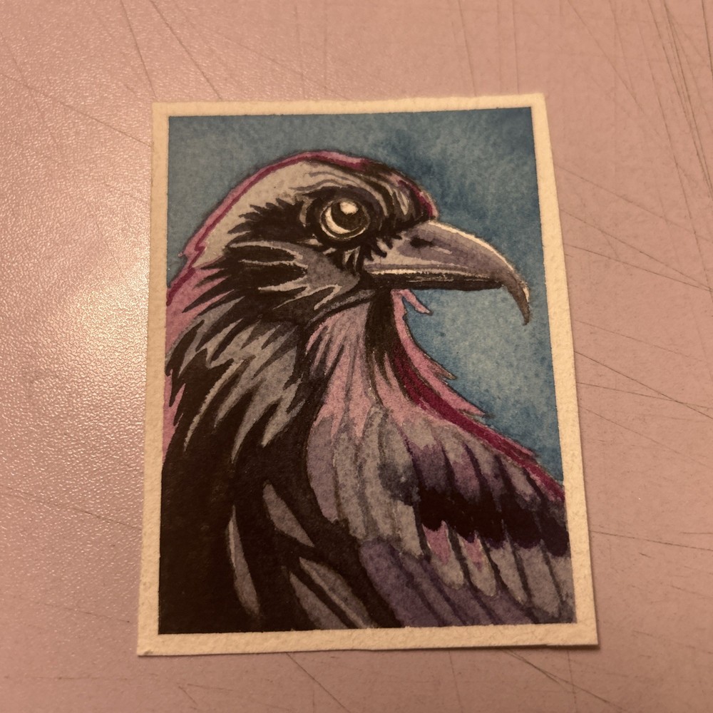ACEO Raven Bird Original Watercolor Artist Elizabeth Winegar Free Shipping 1 New