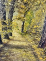 1902 Oil Painting Signed ALT Country Road Landscape Beautiful Frame 28.75 x 25