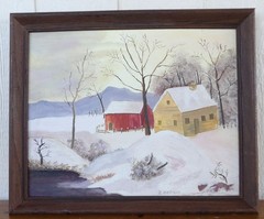 Snow Scene 1 982 Original Acrylic Painting on Canvas Board, 16″ x 20″ signed
