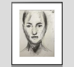 PDQ Artist Original Drawing Figurative Woman Face Abstract Charcoal 9×12 Paper