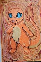 Original Multimedia Pokémon Painting Charmander Fire 5.5×8.5 inches