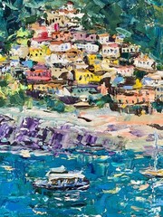 Positano Amalfi Italy Coastal Oil Painting on Canvas Seascape Painting