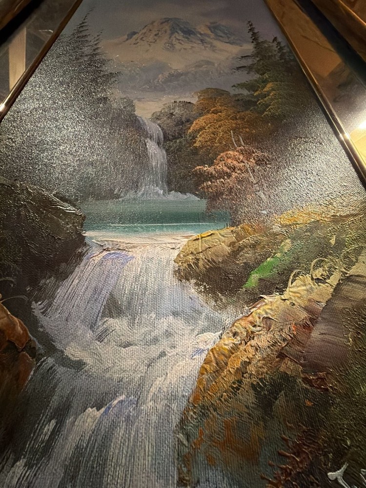 Original Landscape Oil Painting with Waterfall and Mountain