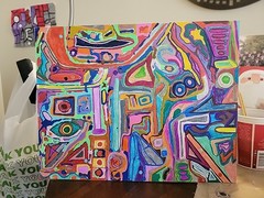 Original Abstract Acrylic Drawing On Canvas Board
