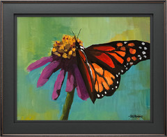 R Stevens Original Monarch Butterfly Painting 11×14 Purple Coneflower Impression