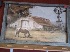 Framed Barn Windmill Horse Oil Painting on Canvas Realism Nature Agriculture Art
