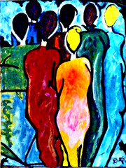 Original painting The Group of people impressionist modern art 18x24x1 large pb