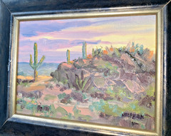 Phil Hulebak Listed NM Artist Plein Air Desert Scene Cactus Oil Painting Ex Cond