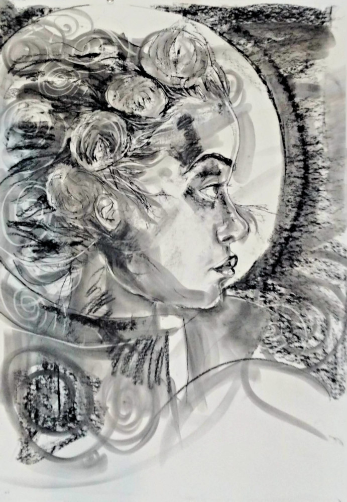 Original Large Charcoal Female Portrait Drawing 30 x 40 Woman Paper Wall Art