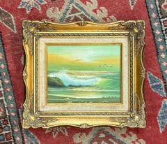 Small Gold Framed Mid-Century Ocean Oceanscape Signed Oil Painting Paris Art’s