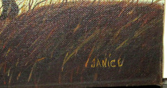 JANICE GIRL ON A HILL THE WIND IS BLOWING LEAFS ORIGINAL OIL ON CANVAS PAINTING