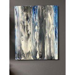 Canvas Painting 16 X 20 Blue Black Acrylic Signed Titled Whispers In the Wind