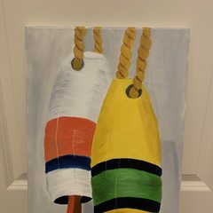 Jackie Petersen Acrylic Painting. Buoy, Boat Theme signed canvas 24×12 V#240