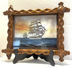 Minature Tramp Art Frame /Foil art ship Picture