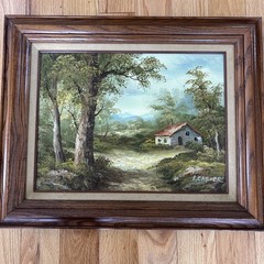 Vintage Framed Irene Cafieri Oil on Canvas Tree Landscape Painting 21” x 17”