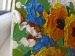Original Painting Flowers Art Sunflowers and Forget-me-nots Miniature 14X14cm