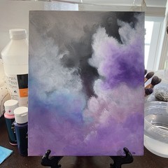 8″ x 10″ Original Acrylic Painting Clouds Sky Art Canvas Panel With Easel