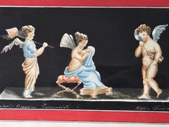 1945 Antique Pompei Cherub Original Painting & Frame Art Italy Maria Graziano