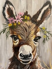 9 x 12 Framed Acrylic and Pen Painting on Canvas Board……“Spring Burro“