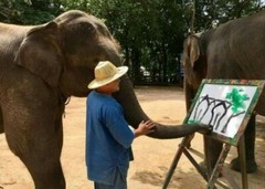 Paintings from Thai Elephant Artist / Home Decor Wall Gift , Souvenir #2260